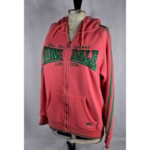 Lonsdale London Full Zip Hoodie Jacket Pink Green Embroidered Logo Size 10‎ Y2K